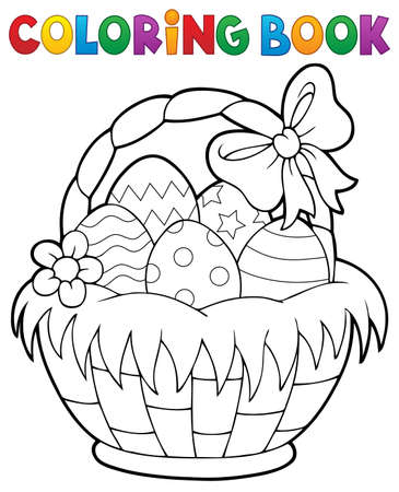 Coloring book Easter basket theme.のイラスト素材