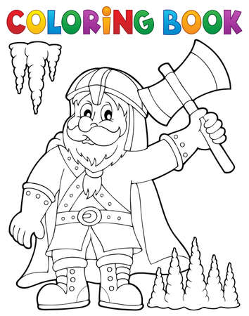 Coloring book dwarf warrior theme.のイラスト素材