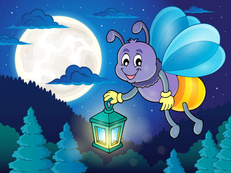 Firefly with lantern  vector illustration.のイラスト素材