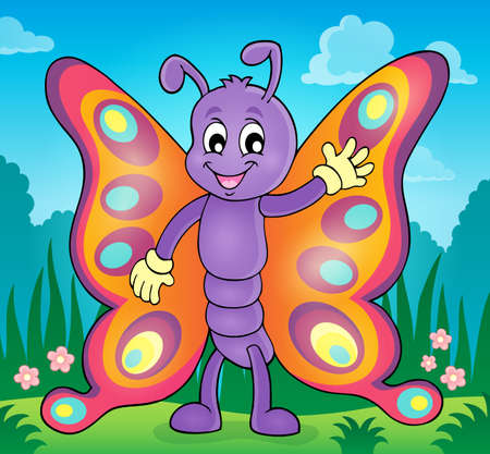 Cheerful butterfly theme vector illustration.のイラスト素材