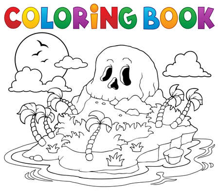 Coloring book pirate skull island - vector illustration.のイラスト素材