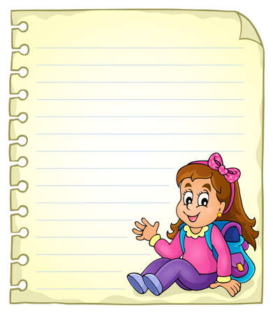 Notebook page with schoolgirlのイラスト素材