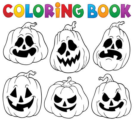 Coloring book with Halloween pumpkinsのイラスト素材
