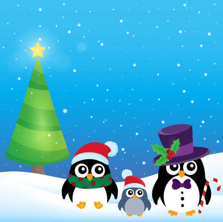 Stylized Christmas penguins theme 3 - eps10 vector illustration.のイラスト素材