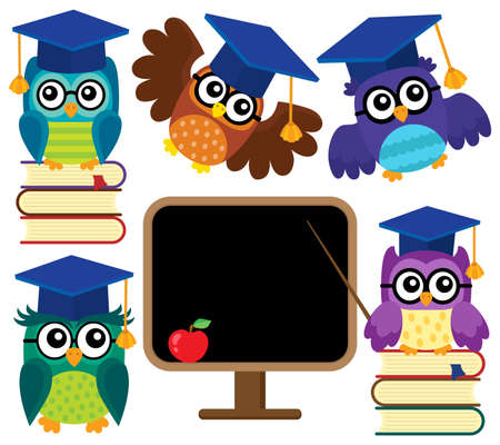 Stylized school owls theme set 1 - eps10 vector illustration.のイラスト素材