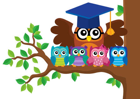 Owl teacher and owlets themeのイラスト素材