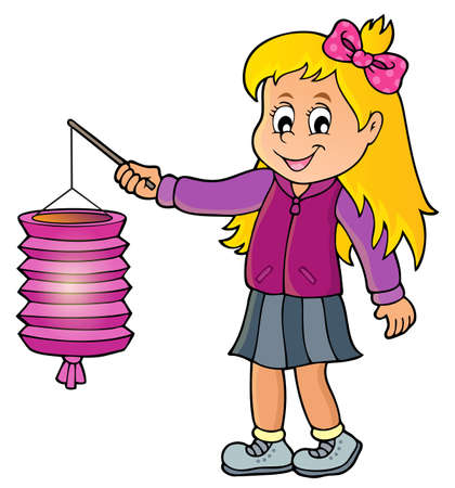 Girl with paper lanternのイラスト素材