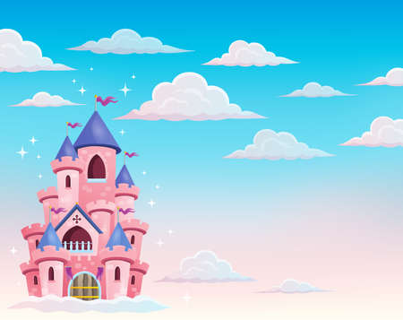 Pink castle in clouds theme 1 - eps10 vector illustration.のイラスト素材