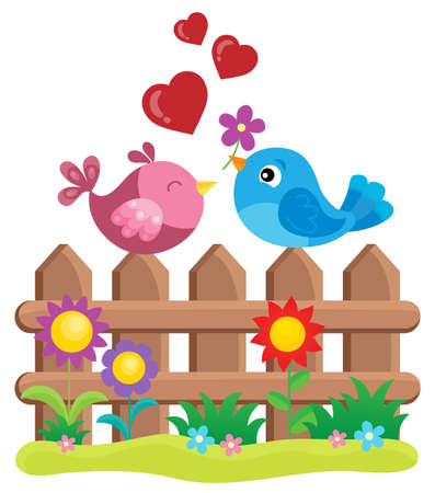 Valentine birds on fence theme 1 - eps10 vector illustration.のイラスト素材
