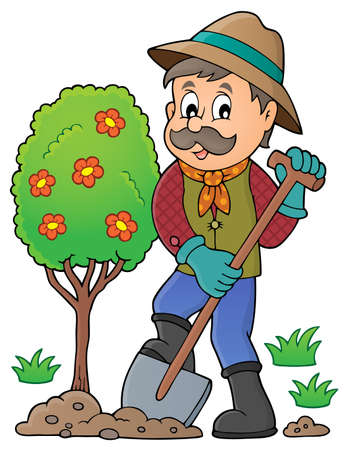 Gardener planting tree theme image 1 - eps10 vector illustration.のイラスト素材