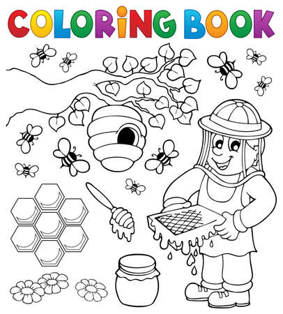 Coloring book with beekeeper - eps10 vector illustration.のイラスト素材