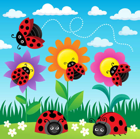 Stylized ladybugs theme image 6 - eps10 vector illustration.のイラスト素材