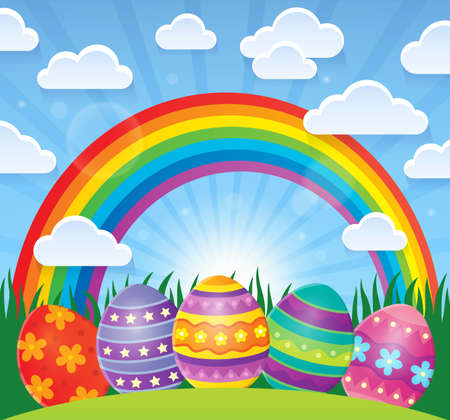 Easter theme with eggs and rainbow - eps10 vector illustration.のイラスト素材