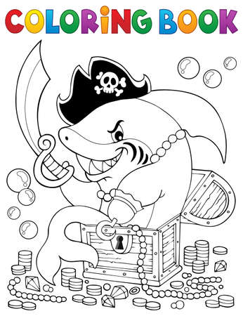 Coloring book pirate shark with treasure - eps10 vector illustration.のイラスト素材