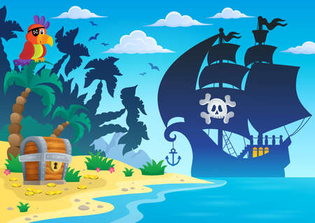 Pirate vessel silhouette theme 4 - eps10 vector illustration.のイラスト素材