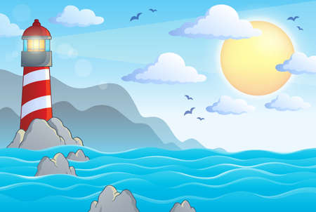 Seascape with lighthouse theme 1 - eps10 vector illustration.のイラスト素材