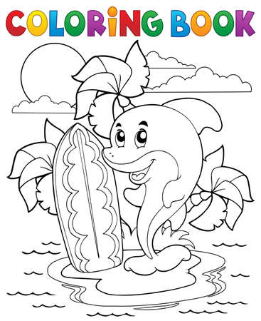 Coloring book dolphin theme 3 - eps10 vector illustration.のイラスト素材
