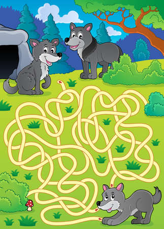 Maze 29 with wolves - eps10 vector illustration.のイラスト素材