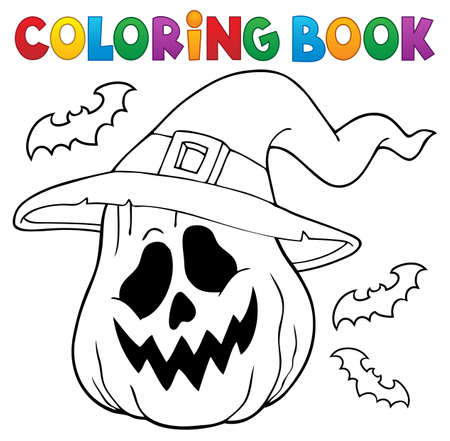 Coloring book pumpkin in witch hat - eps10 vector illustration.のイラスト素材