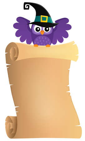 Halloween owl holding parchment theme 1 - eps10 vector illustration.のイラスト素材