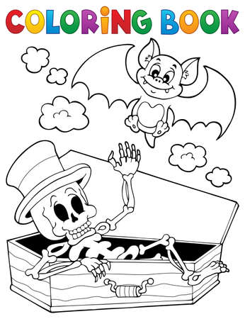 Coloring book skeleton and bat - eps10 vector illustration.のイラスト素材