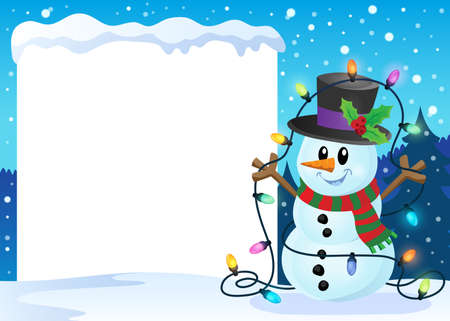 Snowy frame with Christmas snowman 2 - eps10 vector illustration.のイラスト素材