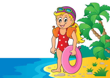 Little girl swimmer   vector illustration.のイラスト素材