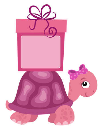 Pink turtle with giftのイラスト素材
