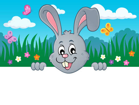 Lurking Easter bunny topic image vector illustration.のイラスト素材