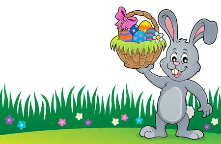 Bunny holding Easter basket topic vector illustration.のイラスト素材