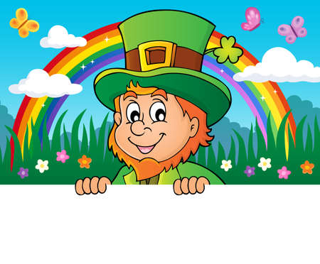 Lurking leprechaun topic image  with rainbow - vector illustration.のイラスト素材