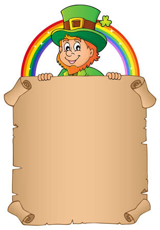 Leprechaun holding parchment image - vector illustration.のイラスト素材