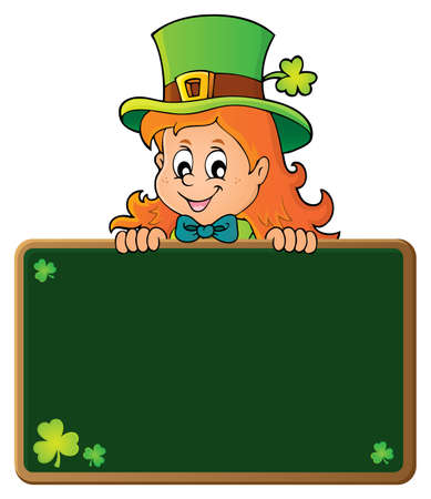 Leprechaun girl holding green boardのイラスト素材