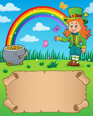 Small parchment with leprechaun girlのイラスト素材