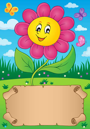 Small parchment with happy flower - eps10 vector illustration.のイラスト素材