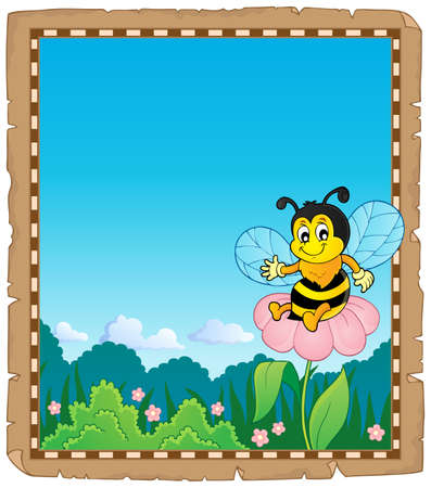 Parchment with happy bee themeのイラスト素材