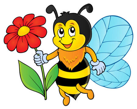 Happy bee holding flower themeのイラスト素材