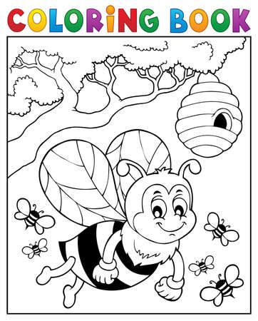 Coloring book happy bee themeのイラスト素材