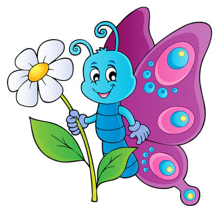 Happy butterfly holding flower themeのイラスト素材