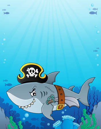 Pirate shark topic vector illustration.のイラスト素材