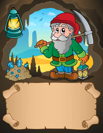 Small parchment and dwarf miner vector illustration.のイラスト素材