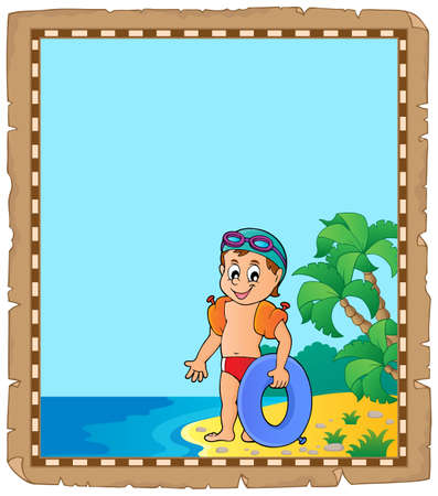 Parchment with little boy swimmer - eps10 vector illustration.のイラスト素材