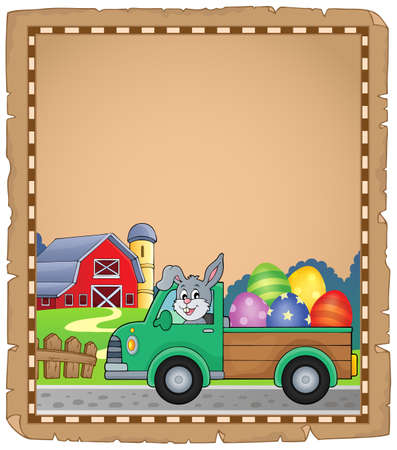 Parchment with Easter truck near farm - eps10 vector illustration.のイラスト素材