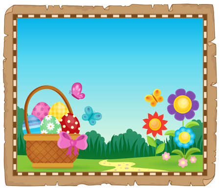 Parchment with Easter basket theme 1 - eps10 vector illustration.のイラスト素材