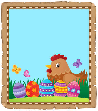 Parchment with Easter hen and eggs - eps10 vector illustration.のイラスト素材