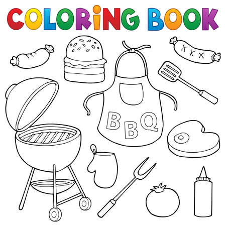 Coloring book barbeque set 1 - eps10 vector illustration.のイラスト素材