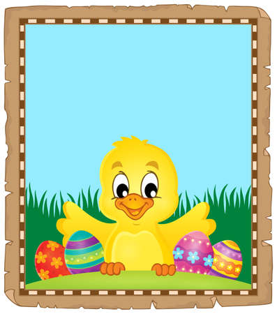 Parchment with Easter chicken and eggs - eps10 vector illustration.のイラスト素材