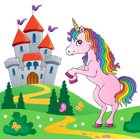 Standing unicorn theme image 6 - eps10 vector illustration.のイラスト素材