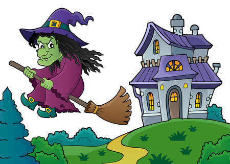 Witch on broom theme image 8 - eps10 vector illustration.のイラスト素材