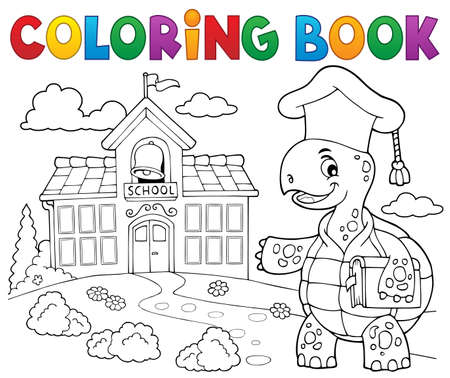 Coloring book turtle teacher theme 2 - eps10 vector illustration.のイラスト素材